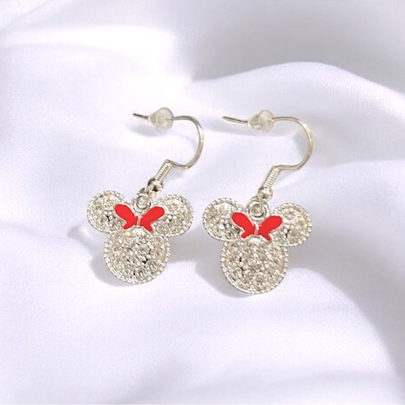 NEW Minnie Mouse Silver Red Bow Earrings - Hypoallergenic - Picture 6 of 6